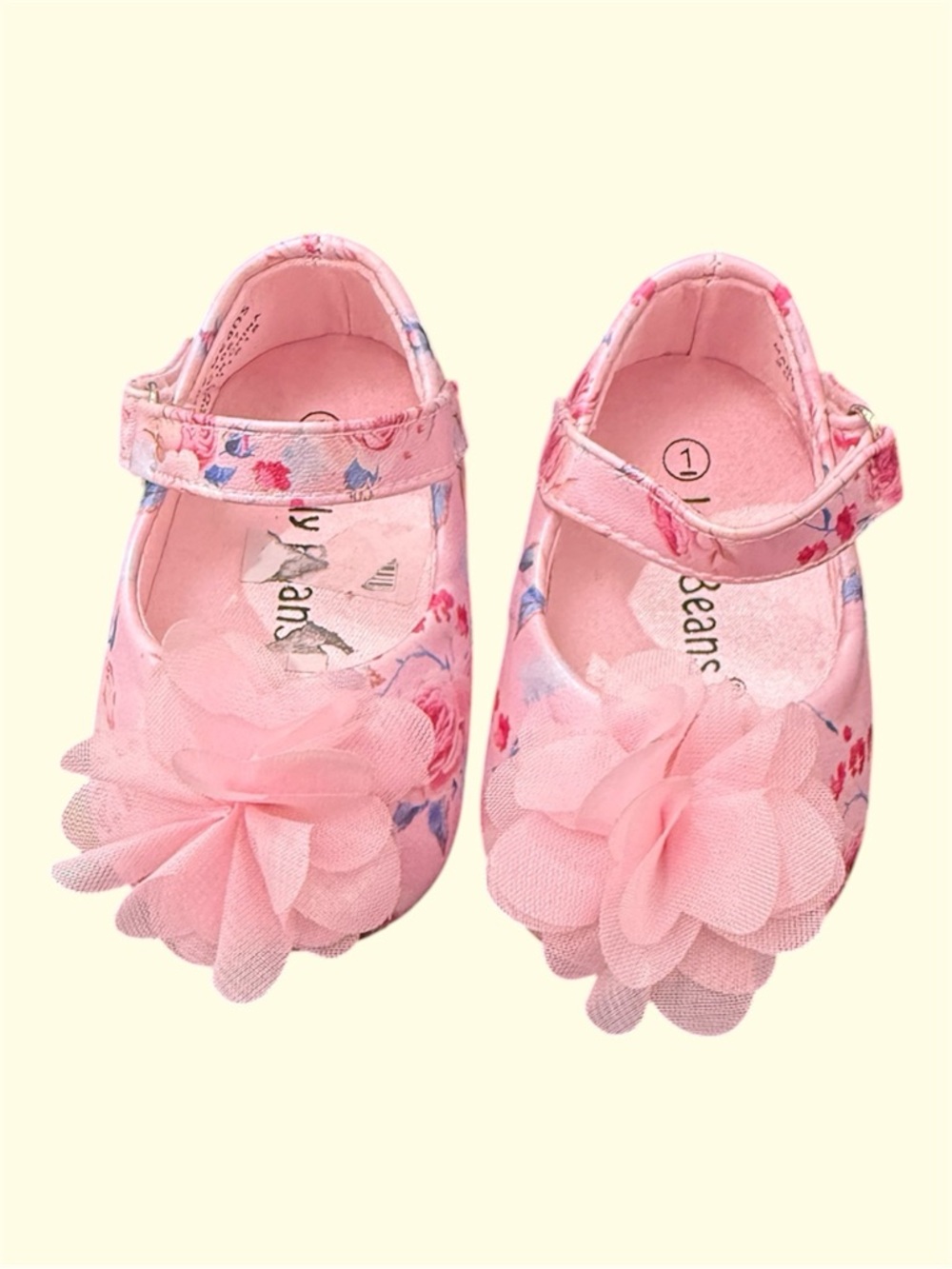Jelly Beans Pink Floral Mary Jane Shoes with Tulle Flower